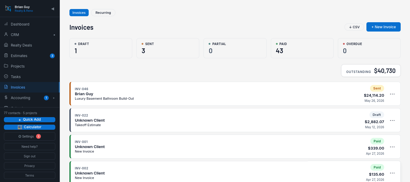 Invoices & Payments in Stairkey